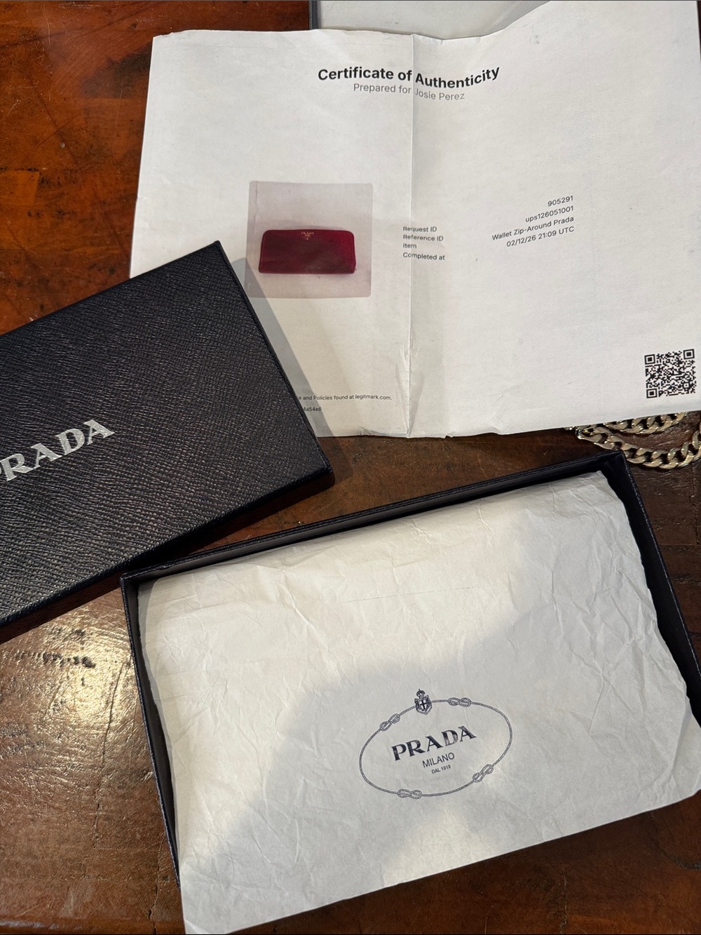 Prada Hot Pink Saffiano Zip Wallet with Gold Chain Strap - Picture 2 of 16